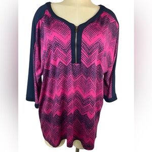 Notations Pink and Blue 3/4 Length Sleeve Women's Top XL